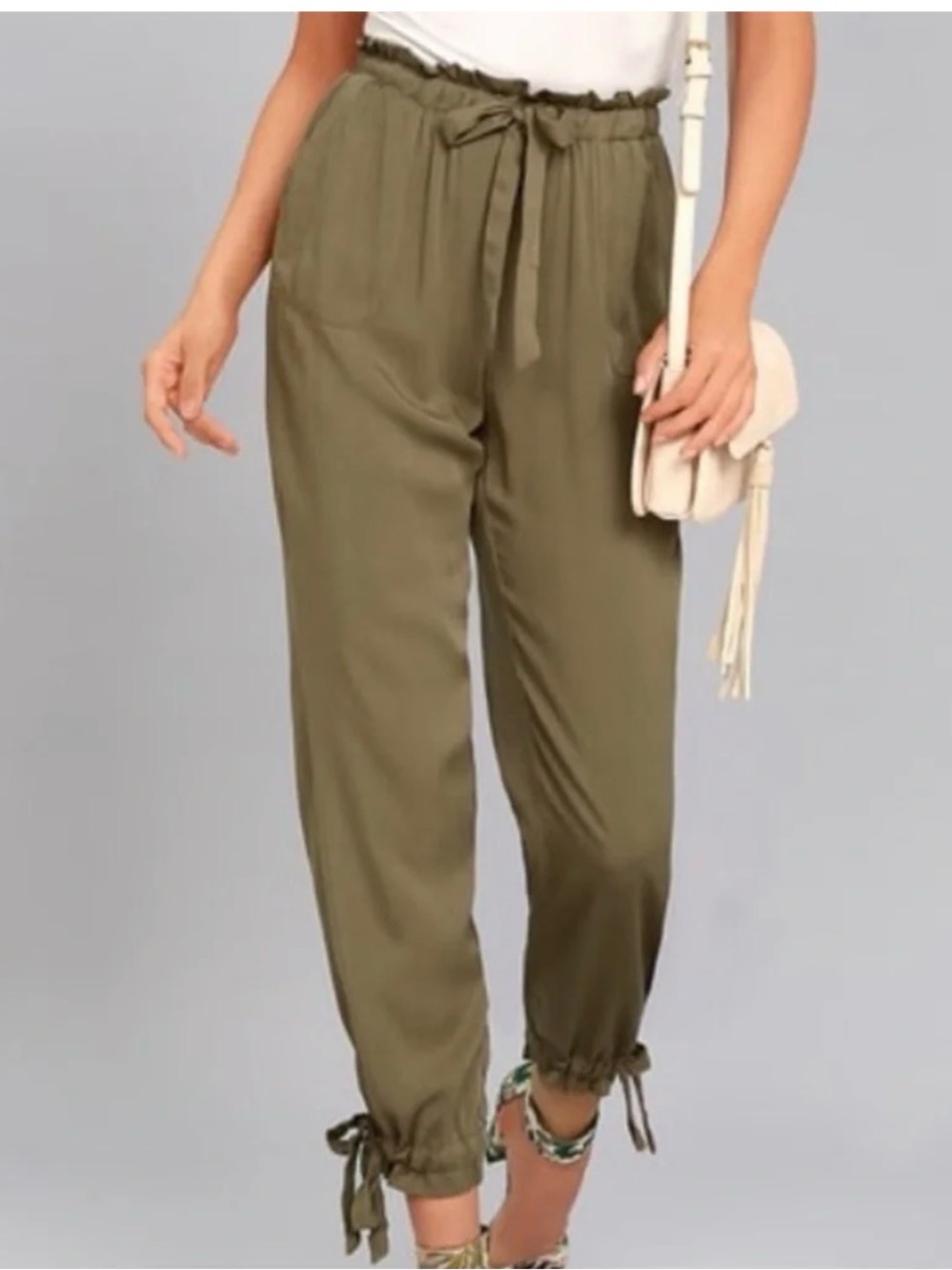 Olive Tie-Waist Jogger Pants